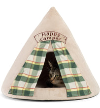 Load image into Gallery viewer, Cat resting inside Happy Camper Novelty Cat Hut from Cat Supplies and More