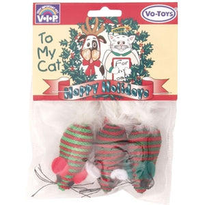 Red and green Christmas Braided Mice with Rattle from Cat Supplies & More