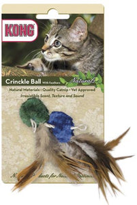 Kong Naturals Crinkle Ball with Feathers Catnip Toy - Cat Supplies and More