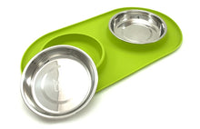 Load image into Gallery viewer, Messy Cats Silicone Double Feeder Green from Cat Supplies and More