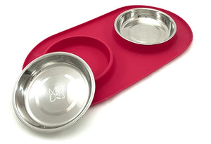 Messy Cats Silicone Double Feeder Red from Cat Supplies and More