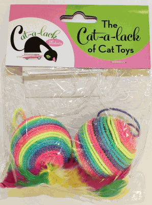 Cat-a-Lack Rainbow Feather Ball 2-Pack